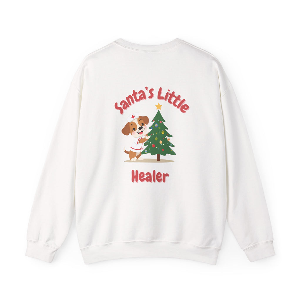 "Santa's Little Healer" Holiday Sweatshirt Christmas Gift Nurse Doctor Medical Veterinarian Puppy Tree