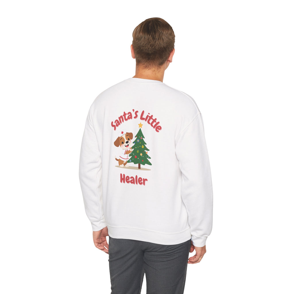 "Santa's Little Healer" Holiday Sweatshirt Christmas Gift Nurse Doctor Medical Veterinarian Puppy Tree
