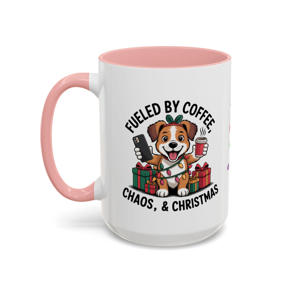 "Fueled by Coffee Christmas Chaos " Coffee Mug - Perfect for Dog Lovers & Holiday Cheers Working Mom Joy Shopping Busy Christmas Gift Puppy