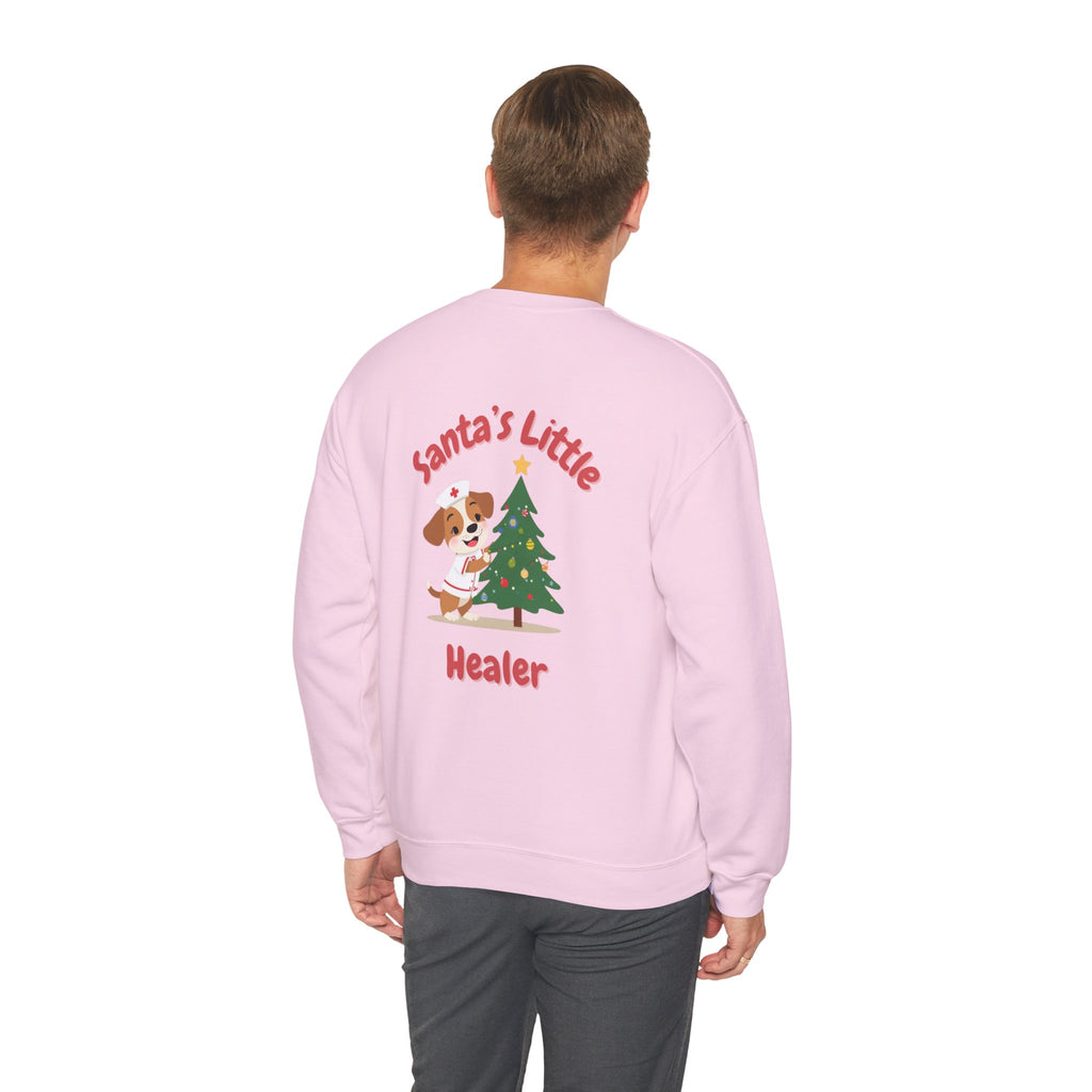 "Santa's Little Healer" Holiday Sweatshirt Christmas Gift Nurse Doctor Medical Veterinarian Puppy Tree