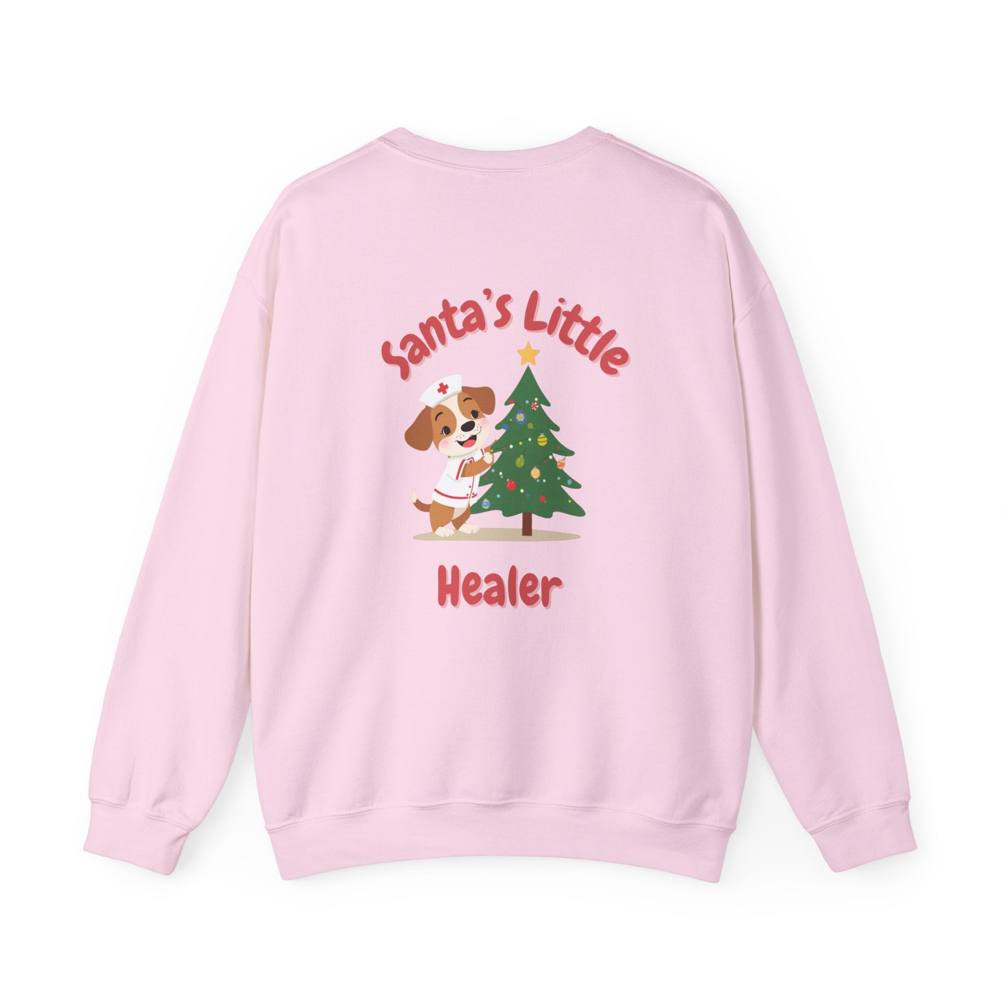 "Santa's Little Healer" Holiday Sweatshirt Christmas Gift Nurse Doctor Medical Veterinarian Puppy Tree