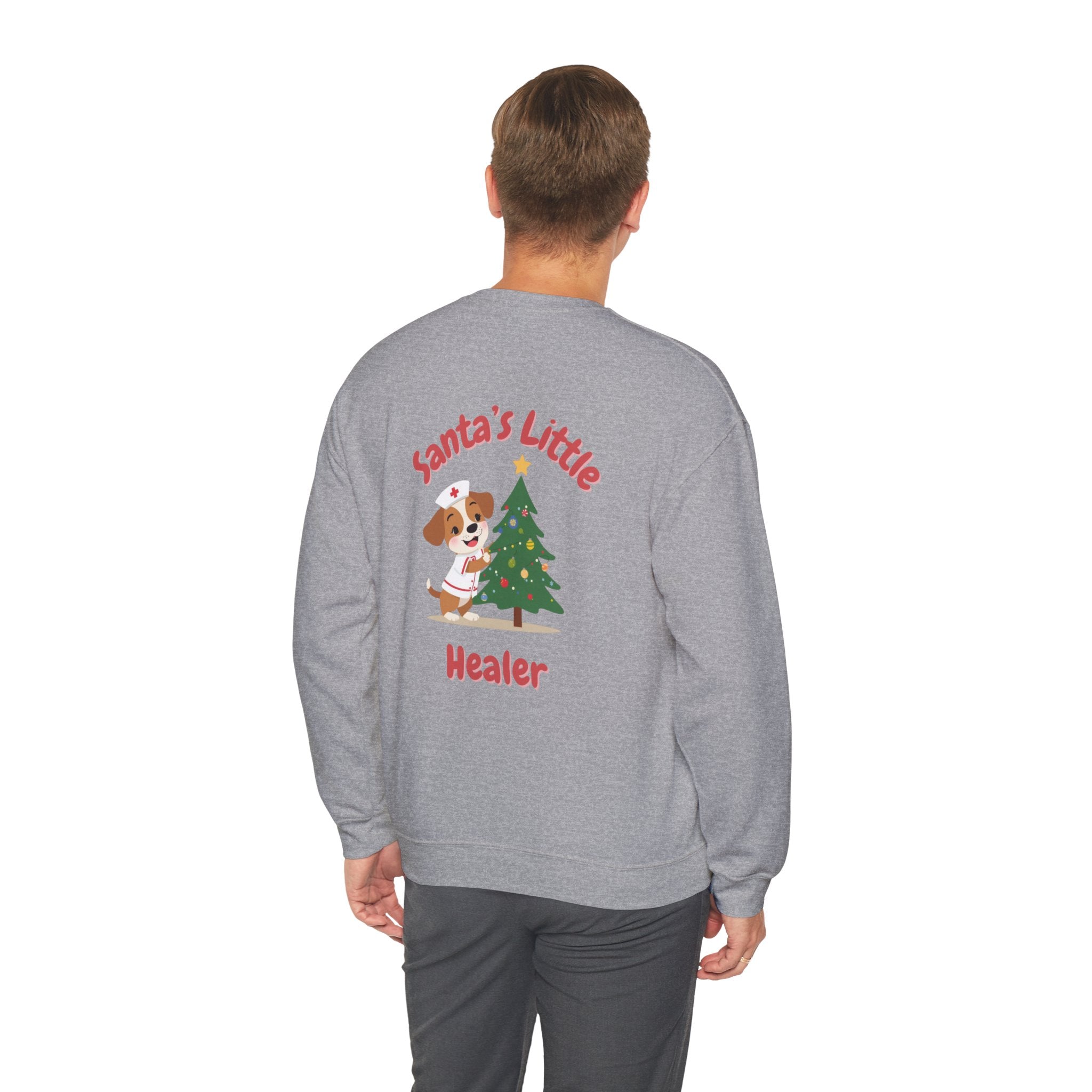 "Santa's Little Healer" Holiday Sweatshirt Christmas Gift Nurse Doctor Medical Veterinarian Puppy Tree