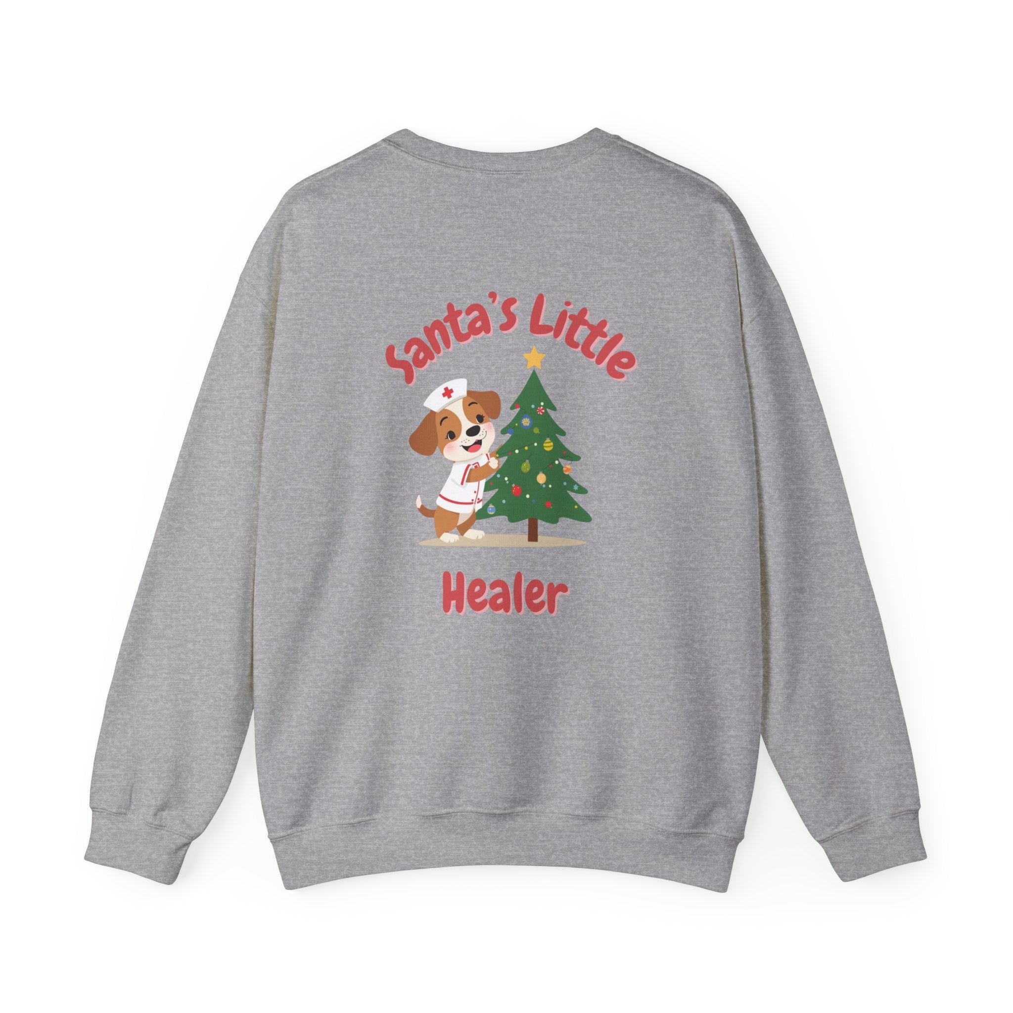 "Santa's Little Healer" Holiday Sweatshirt Christmas Gift Nurse Doctor Medical Veterinarian Puppy Tree