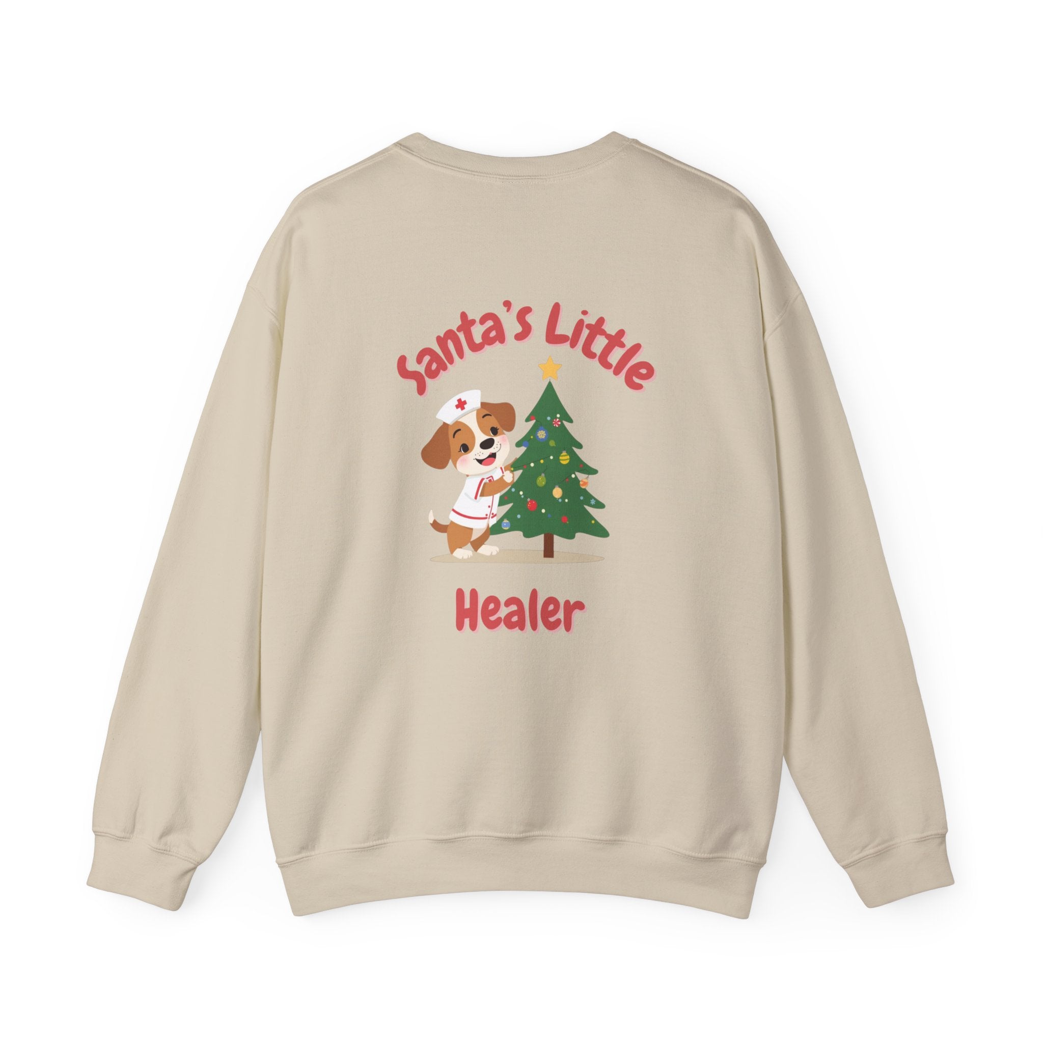 "Santa's Little Healer" Holiday Sweatshirt Christmas Gift Nurse Doctor Medical Veterinarian Puppy Tree