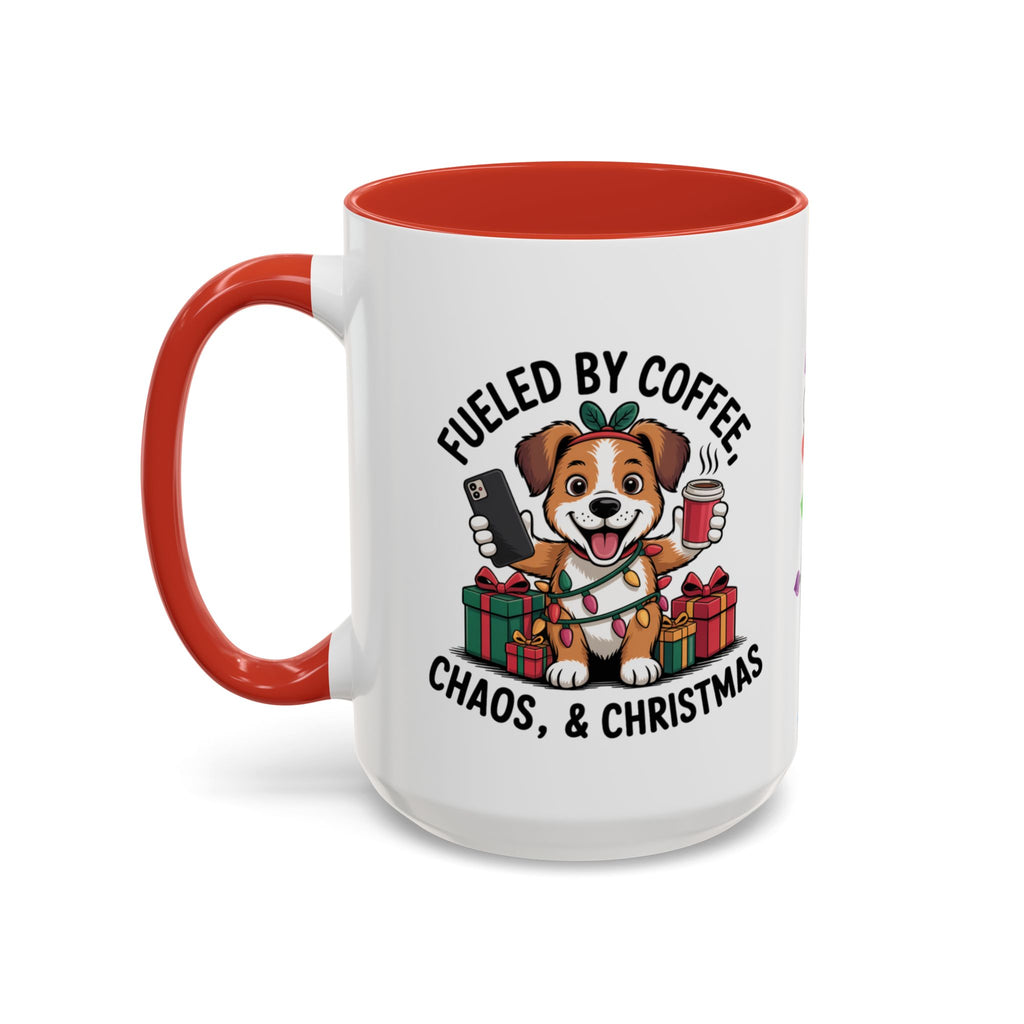 "Fueled by Coffee Christmas Chaos " Coffee Mug - Perfect for Dog Lovers & Holiday Cheers Working Mom Joy Shopping Busy Christmas Gift Puppy