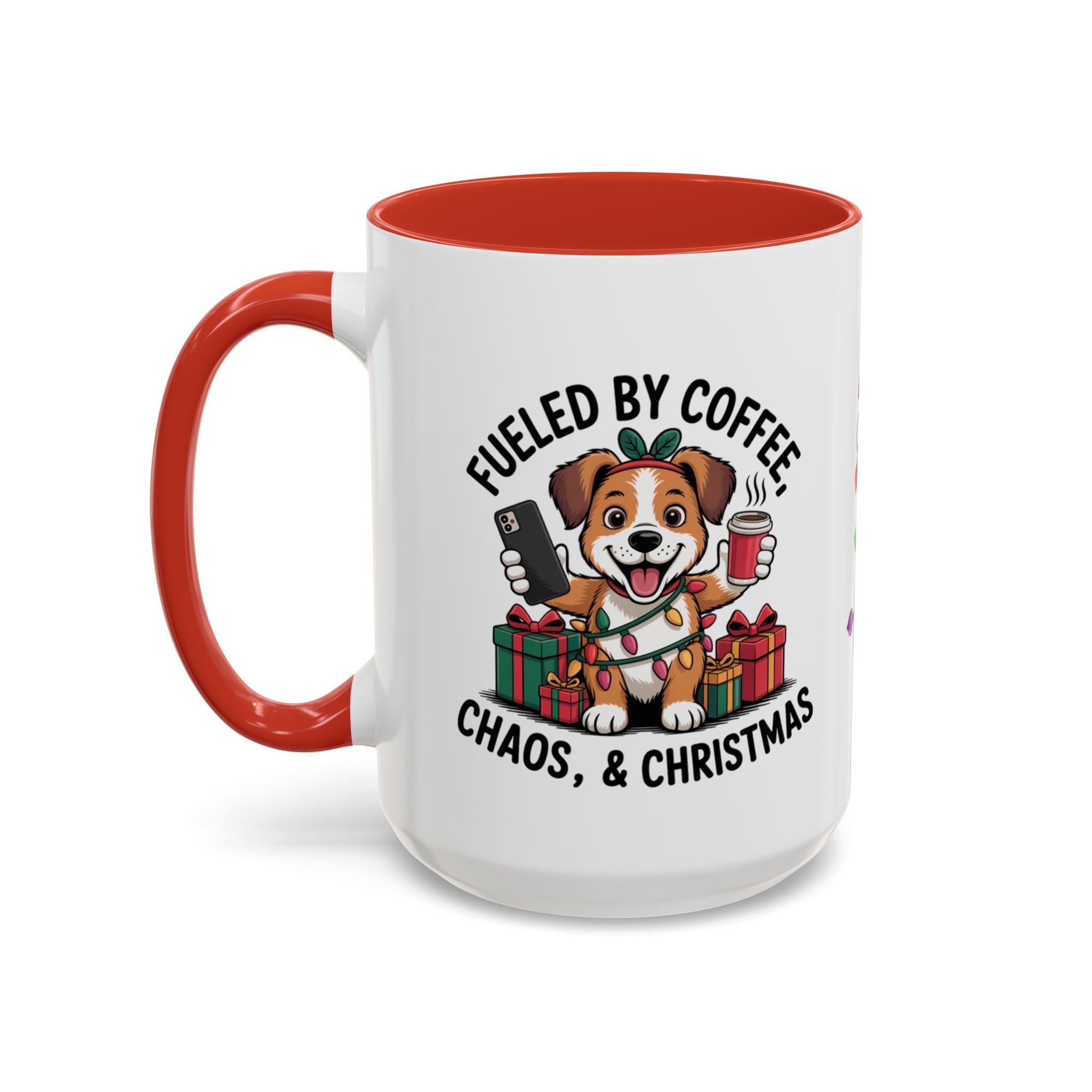 "Fueled by Coffee Christmas Chaos " Coffee Mug - Perfect for Dog Lovers & Holiday Cheers Working Mom Joy Shopping Busy Christmas Gift Puppy