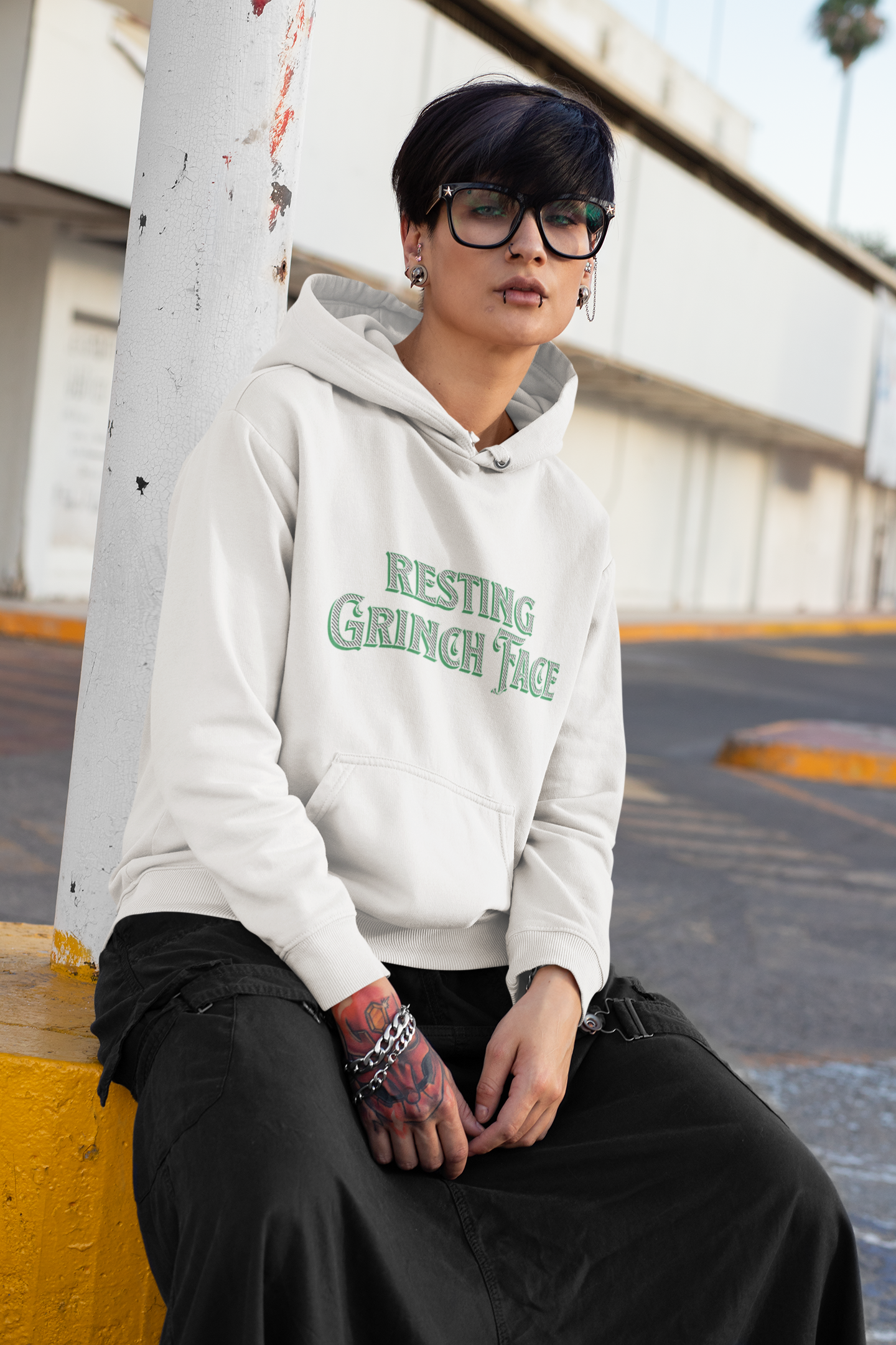 "Resting Grinch Face" Hoodie — Funny Christmas Holiday Sweatshirt Gift Stocking Stuffer 7 Colors