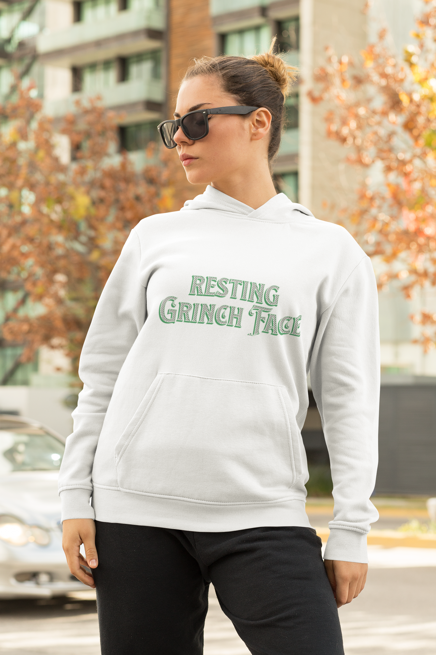 "Resting Grinch Face" Hoodie — Funny Christmas Holiday Sweatshirt Gift Stocking Stuffer 7 Colors